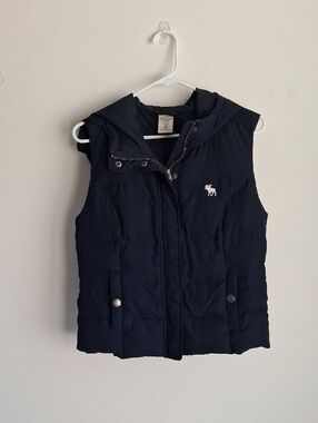 Abercrombie & Fitch Navy Blue Puffer Vest Hooded Womans Medium